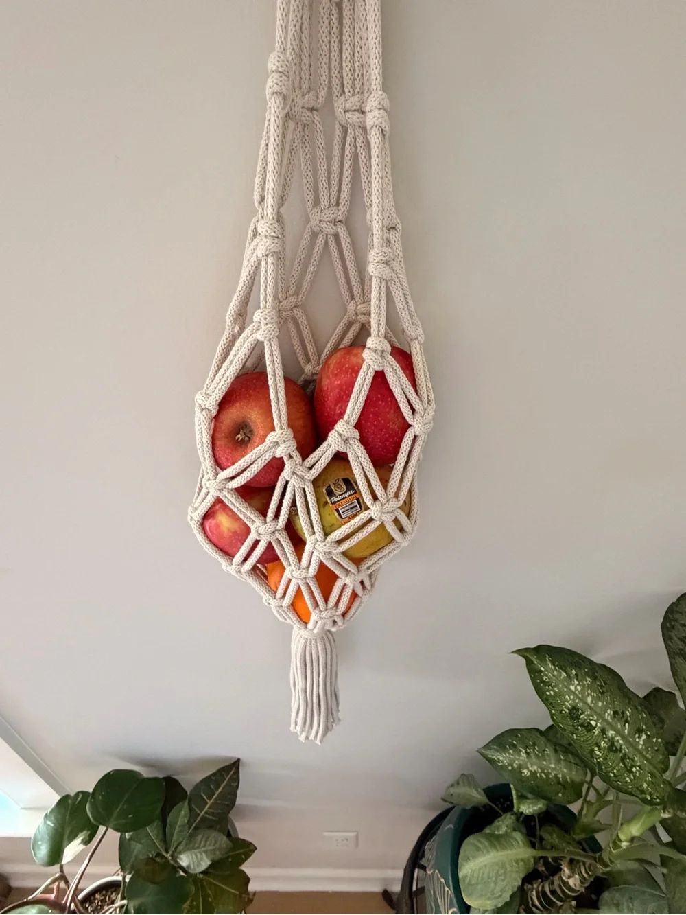 Neutral Cotton Macramé Hanging Fruit Holder - Wall Decor